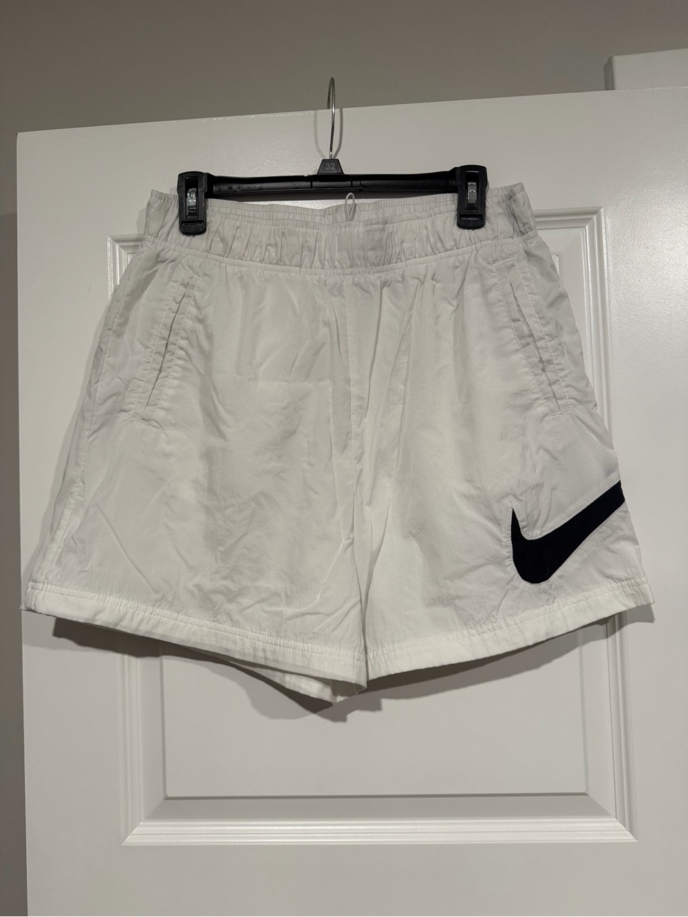 Nike White Women's Athletic Shorts with Black Swoosh Accent